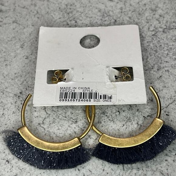 Nwt Madewell Sterling Silver Post Gold tone gray tassel hoop earrings - Picture 3 of 4